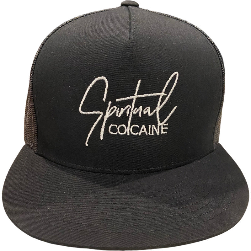 Spiritual Cocaine Script Flat Bill Trucker Hat